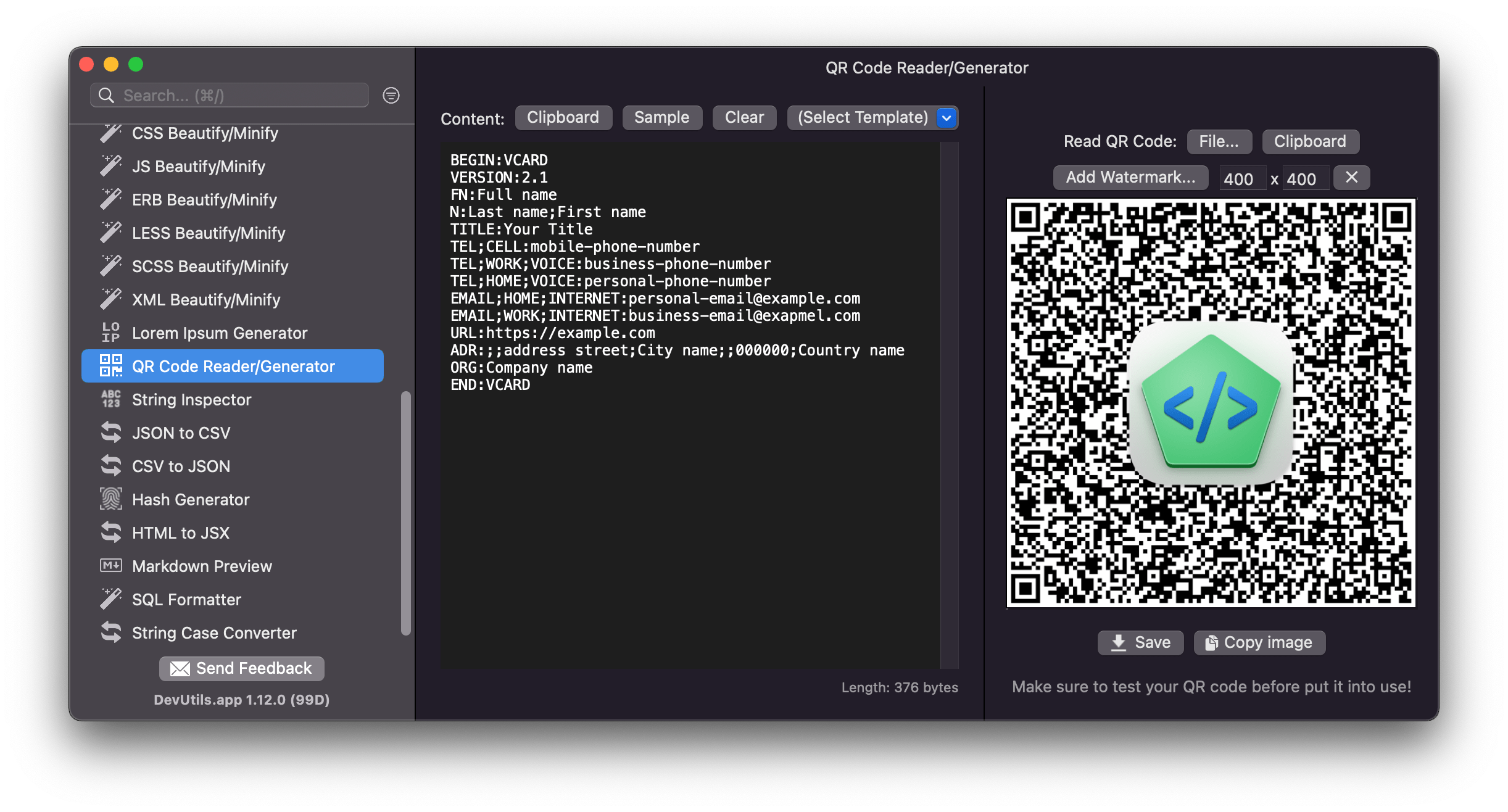 DevUtils.app: QR Code Reader/Generator macOS app