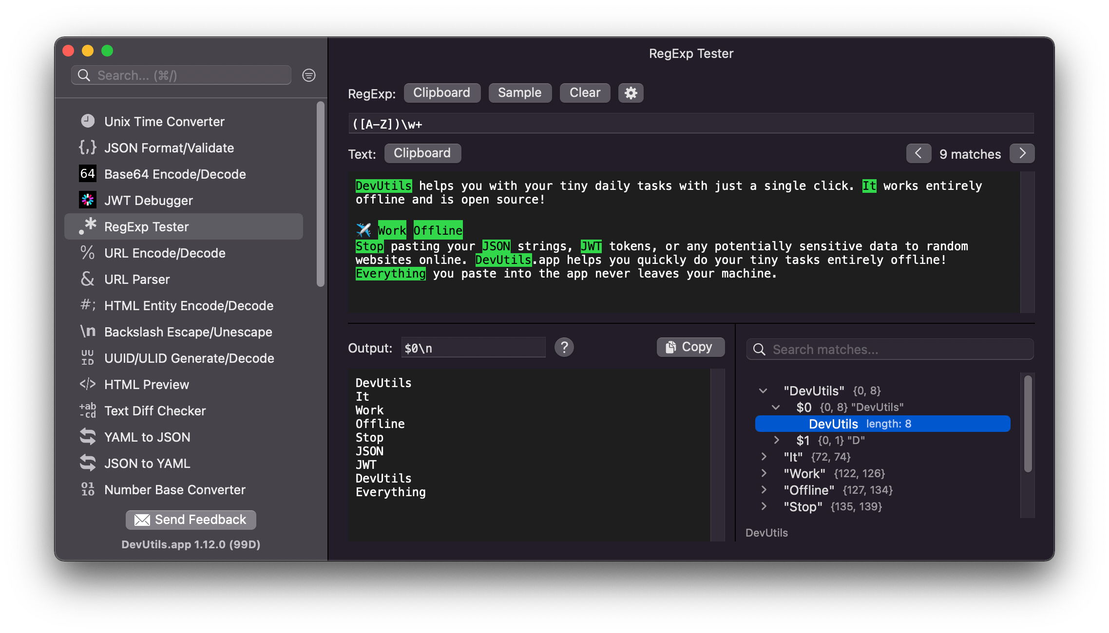 DevUtils.app: RegExp Tester macOS app