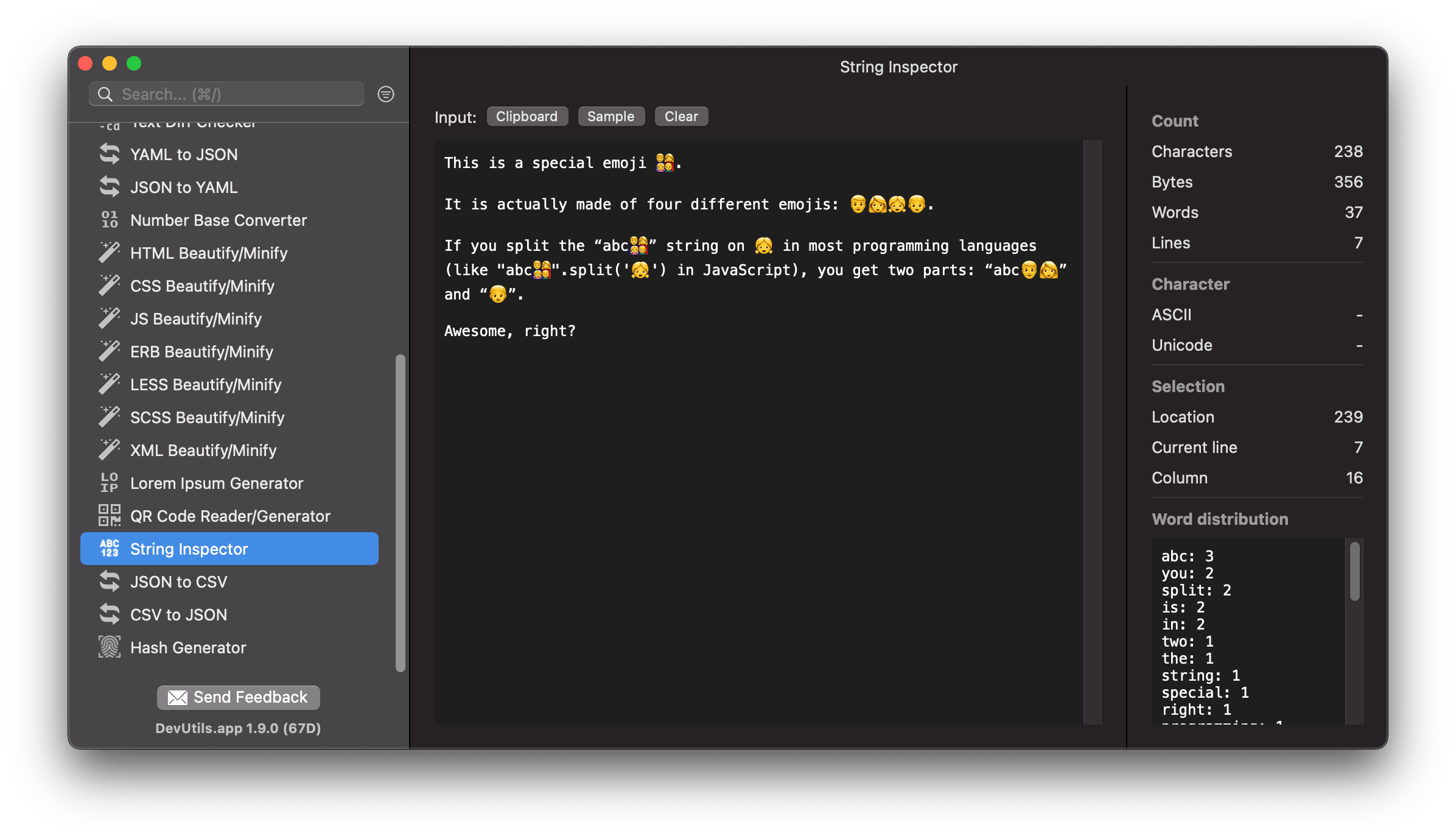 DevUtils.app: String Inspector macOS app