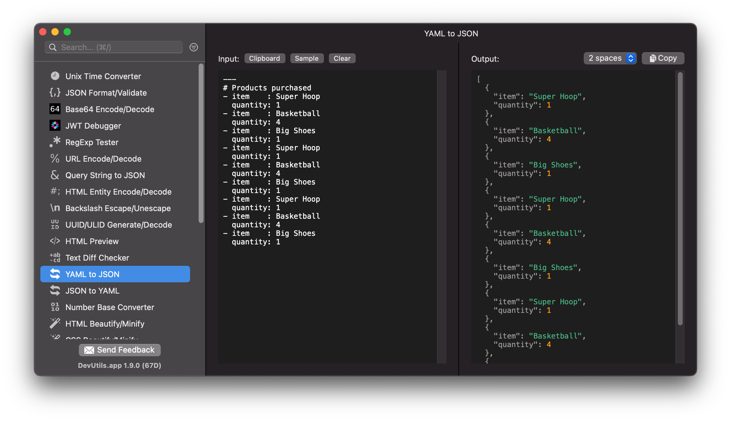DevUtils.app: JSON to YAML Converter macOS app