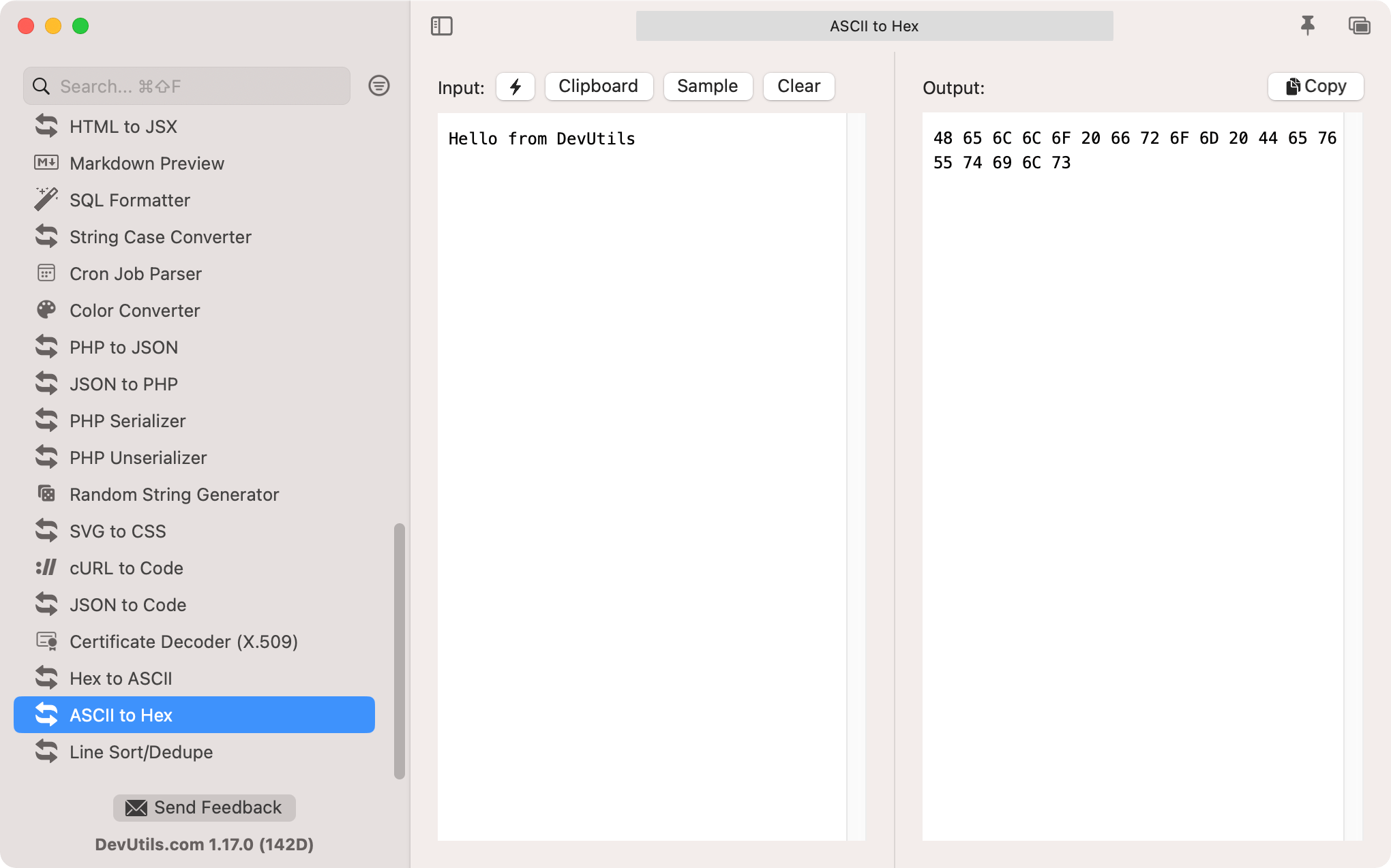 ASCII to Hex macOS app