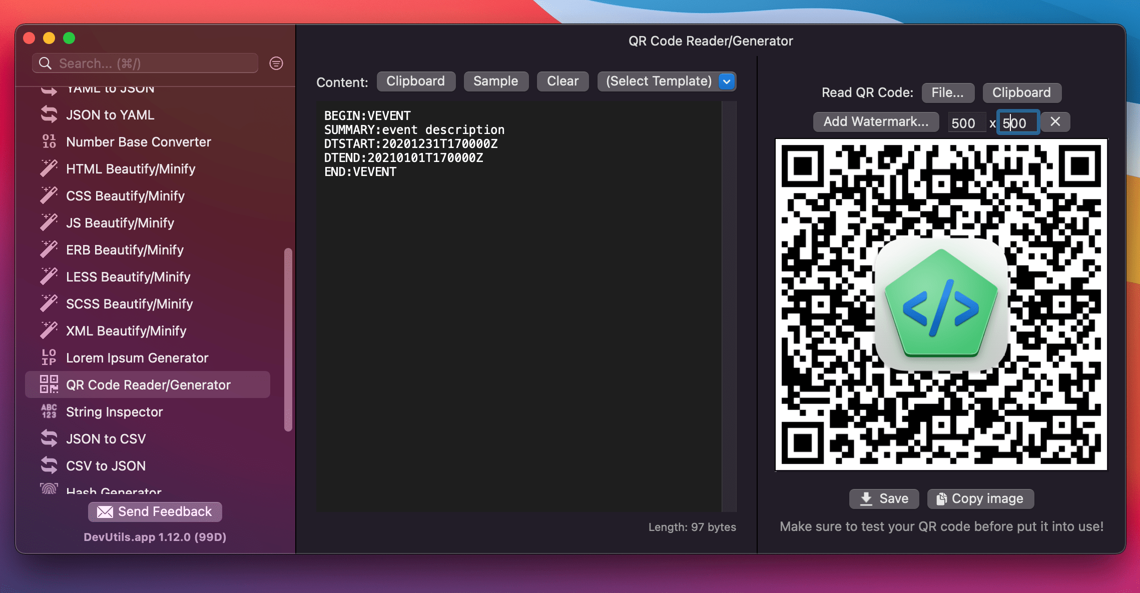 Advanced QR code options · qReveal