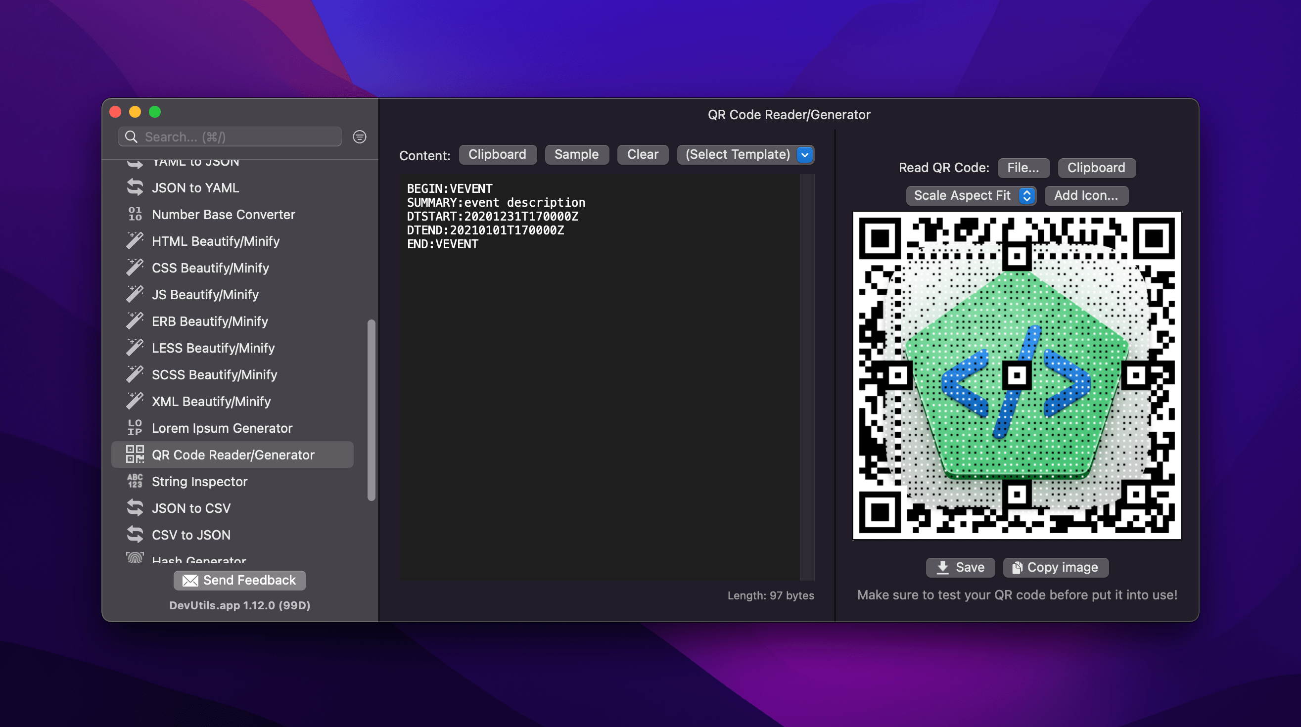 DevUtils.app QR Code Generator with Watermark