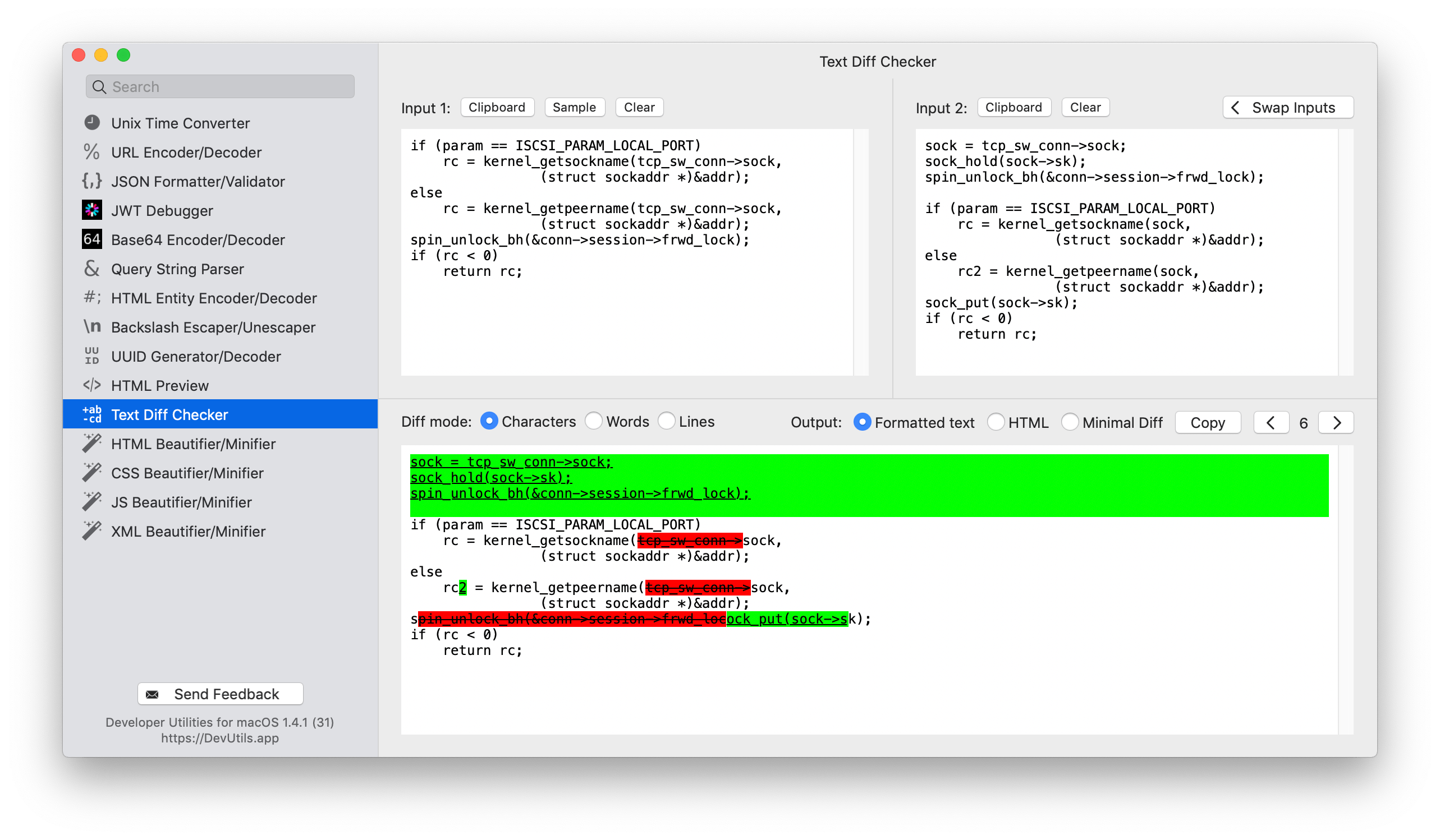 DevUtils.app: Text Diff Checker macOS app