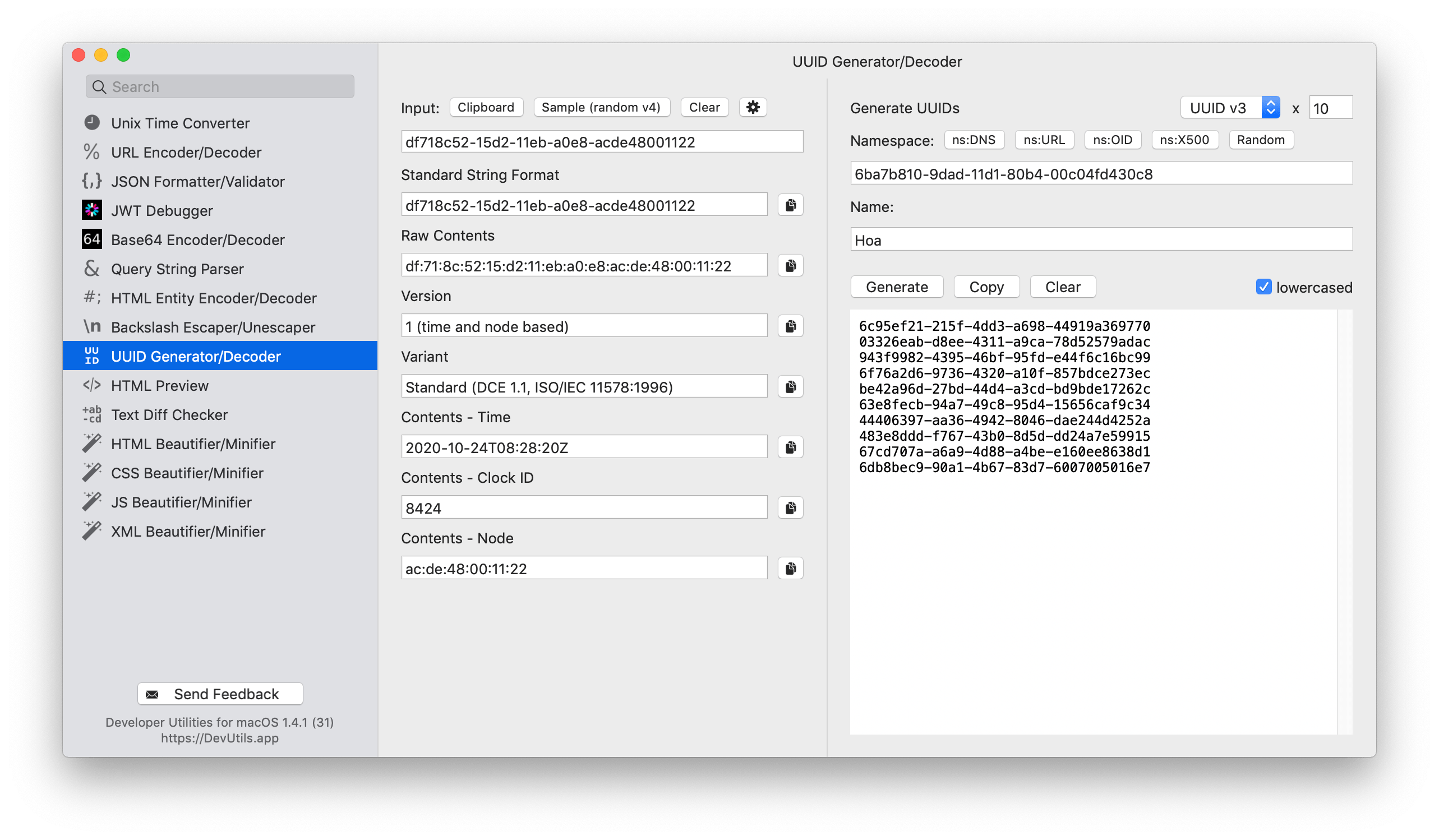 DevUtils.app: UUID Generator/Decoder macOS app
