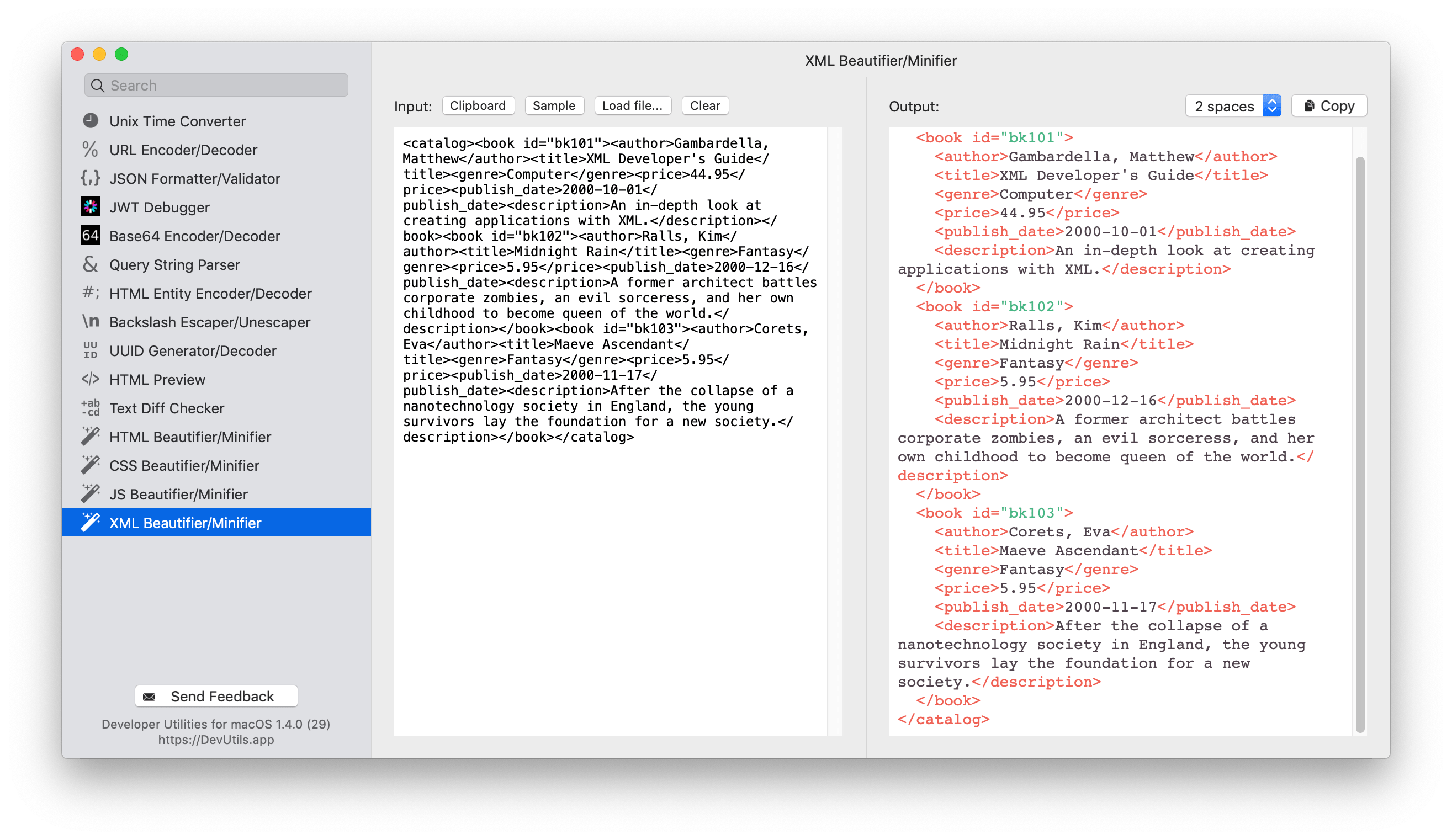 DevUtils.app: XML Beautifier/Minifier macOS app